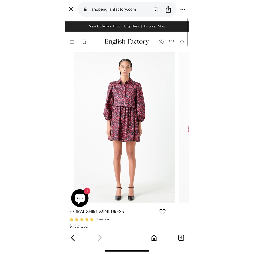 English Factory Floral Print Mini Dress Long Sleeve Collared Casual Women's - Picture 4 of 4